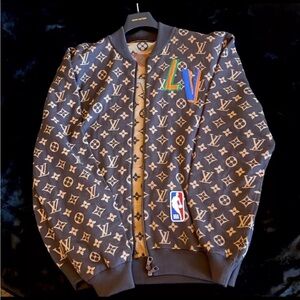 Louis Vuitton Gray Monogram Jacket with Multicolor Logo